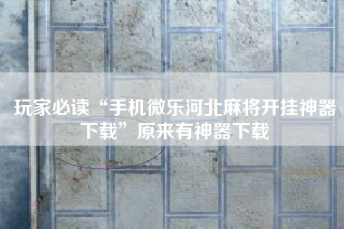 玩家必读“手机微乐河北麻将开挂神器下载”原来有神器下载