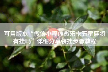 可用版本“微信小程序微乐卡五星麻将有挂吗	”详细分享装挂步骤教程
