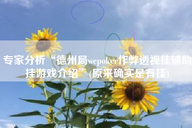 专家分析“德州局wepoker作弊透视挂辅助挂游戏介绍”(原来确实是有挂)