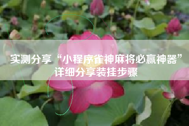 实测分享“小程序雀神麻将必赢神器	”详细分享装挂步骤