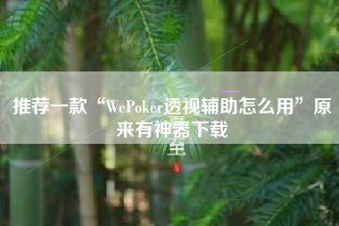 推荐一款“WePoker透视辅助怎么用	”原来有神器下载