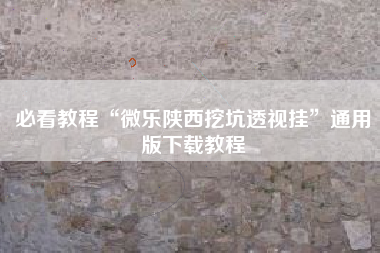 必看教程“微乐陕西挖坑透视挂”通用版下载教程