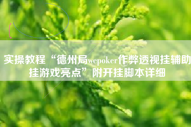 实操教程“德州局wepoker作弊透视挂辅助挂游戏亮点”附开挂脚本详细