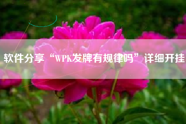 软件分享“WPK发牌有规律吗”详细开挂