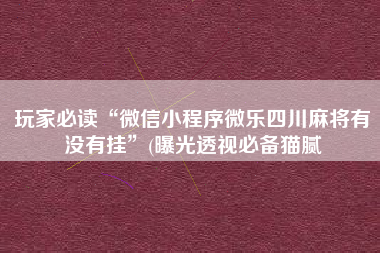 玩家必读“微信小程序微乐四川麻将有没有挂”(曝光透视必备猫腻