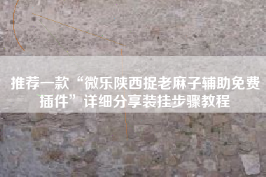 推荐一款“微乐陕西捉老麻子辅助免费插件”详细分享装挂步骤教程