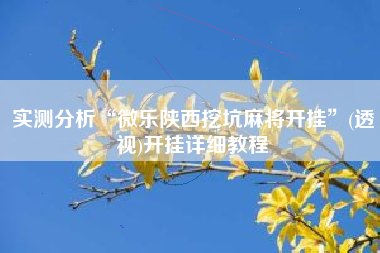 实测分析“微乐陕西挖坑麻将开挂	”(透视)开挂详细教程