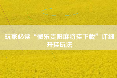 玩家必读“微乐贵阳麻将挂下载”详细开挂玩法