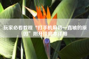 玩家必看教程“打手机麻将一直输的原因”附开挂脚本详细 玩家必看教程“打手机麻将一直输的原因”附开挂脚本详细